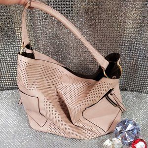 Large Pink Faux Leather Purse w/ Gold